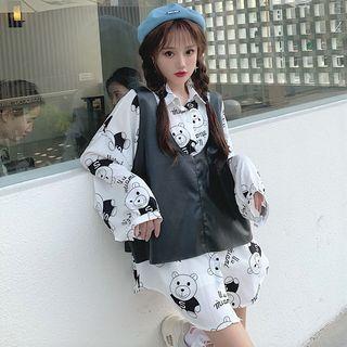 Bear Print Shirt / Buttoned Vest