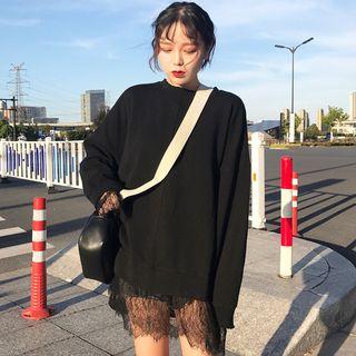 Mock Two-piece Lace Trim Sweatshirt Dress