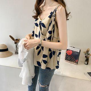 Leaf Print Shoulder-tie Top