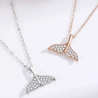 Mermaid Tail Rhinestone Pendant Sterling Silver Necklace / Earring