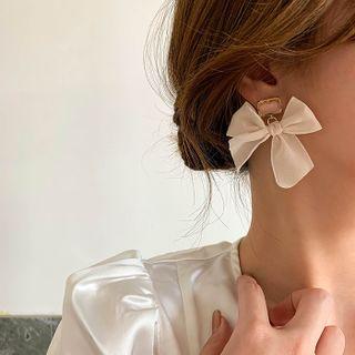 Bow Drop Earring 1 Pair - A - Beige - One Size