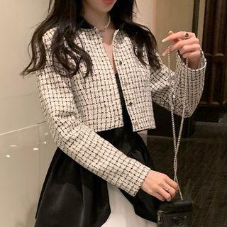 Plaid Lapel Cropped Jacket As Shown In Figure - One Size