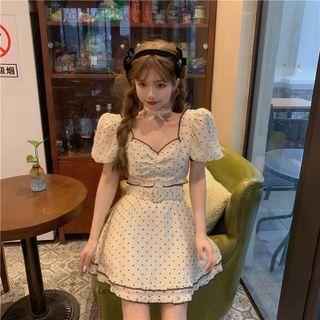 Short-sleeve Heart Print Top / A-line Skirt