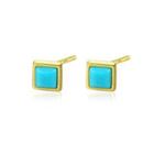 Sterling Silver Plated Gold Simple Fashion Blue Geometric Square Stud Earrings Golden - One Size