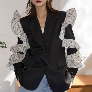 Floral Ruffle Trim Single-breasted Blazer