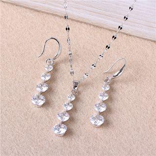 Set: Rhinestone Pendant Necklace + Drop Earring