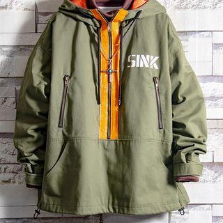 Drawstring Hem Lettering Half-zip Jacket