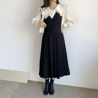 Midi Jumper Dress / Lace Trim Blouse