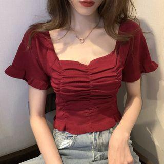 Short-sleeve Ruched Crop Top