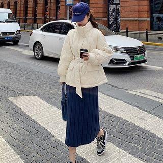 Single-breasted Tie-waist Padded Jacket