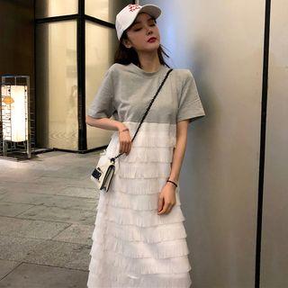 Short-sleeve Fringed Midi T-shirt Dress