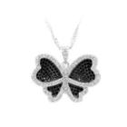 925 Sterling Silver Butterfly Pendant With Black And White Cubic Zircon And Necklace
