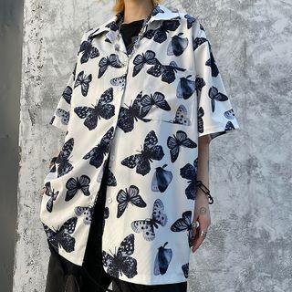 Short-sleeve Butterfly Print Shirt White - One Size