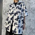 Short-sleeve Butterfly Print Shirt White - One Size