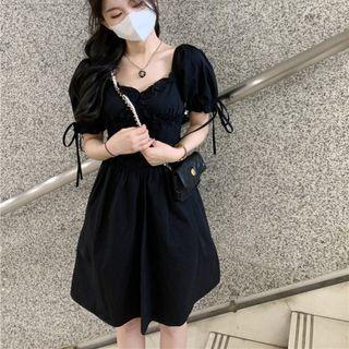 Short-sleeve Drawstring Smock Dress