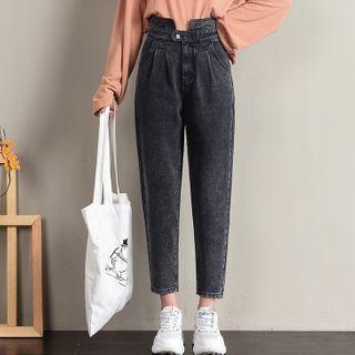 High-waist Distressed Cropped Tapered Jeans