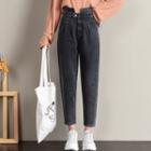 High-waist Distressed Cropped Tapered Jeans