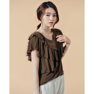 V-neck Asymmetric-ruffled Top
