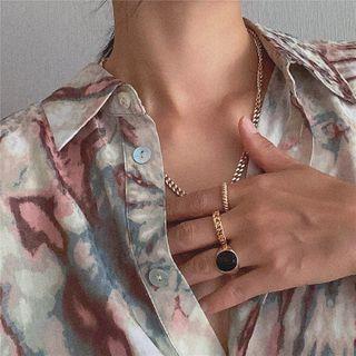 Alloy Ribbed / Chain / Glaze Disc Ring