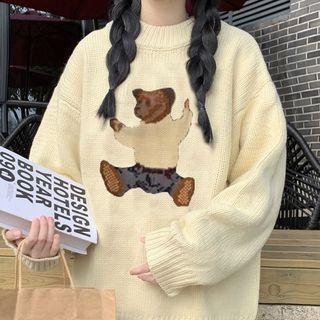 Bear Print Sweater Beige - One Size