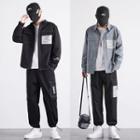 Set: Contrast Stitching Shirt + Drawstring-cuff Cargo Pants + Sweatshirt