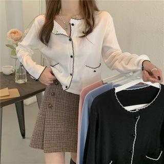 Contrast-trim Button-up Knit Cardigan