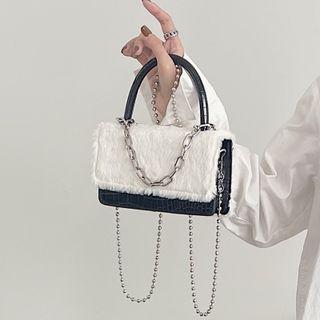 Faux Leather Flap Crossbody Bag Black & White - One Size