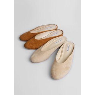 Oval-toe Faux-suede Flat Mules