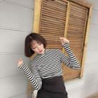 Turtleneck Stripe Long-sleeve T-shirt