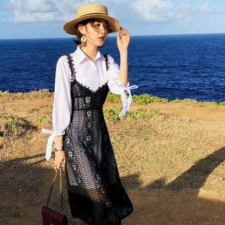Set: 3/4-sleeve Shirtdress + Spaghetti Strap Lace Dress