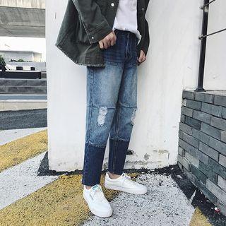 Color Block Crop Straight Fit Jeans