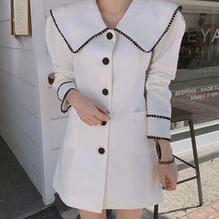 Wide-collar Contrast-trim Buttoned Mini Dress