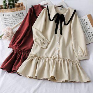 Ruffled-trim Sailor-collar Shirtdress