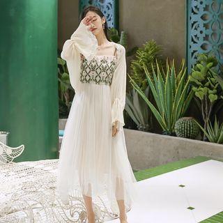 Lace Trim Open Front Chiffon Jacket Beige Almond - One Size