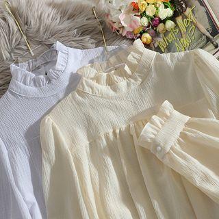 Mock-turtleneck Crinkle Blouse