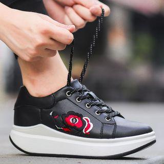 Platform Embroidery Lace-up Sneakers