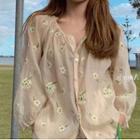 Floral Embroidered Blouse / Mini A-line Pleated Skirt