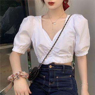 Puff Sleeve Ruched Crop Blouse