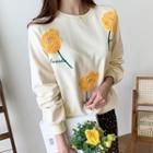 Flower-appliqu  Embroidered Sweatshirt