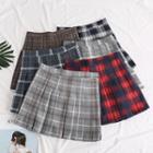 High-waist Pleated Plaid Skort