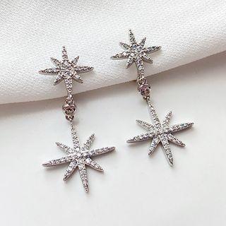 Rhinestone Star Clip-on Earring 1 Pair - Silver - One Size