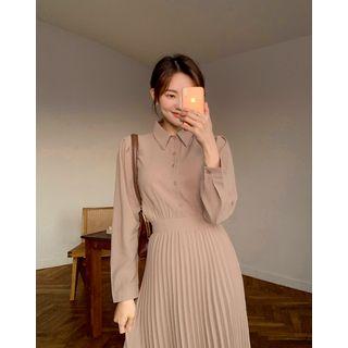 Accordion-pleat Maxi Shirtdress