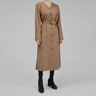[lovb] V-neck Belted Long Coatdress