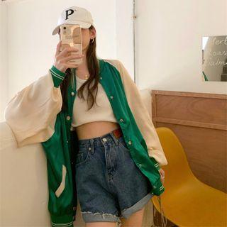Two Tone Baseball Jacket Green & Almond - One Size