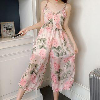 Short-sleeve Floral Playsuit / Spaghetti Strap Floral Jumpsuit