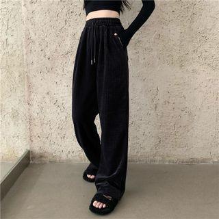 Drawstring Wide Leg Chenille Pants