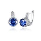 Bright And Elegant Geometric Round Blue Austrian Element Crystal Earrings Silver - One Size