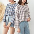 Button-decorated Long-sleeve Flannel Blouse