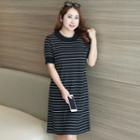 Striped Short-sleeve Knitted Dress