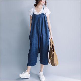 Spaghetti Strap Denim Cropped Pants As Shown In Figure - One Size